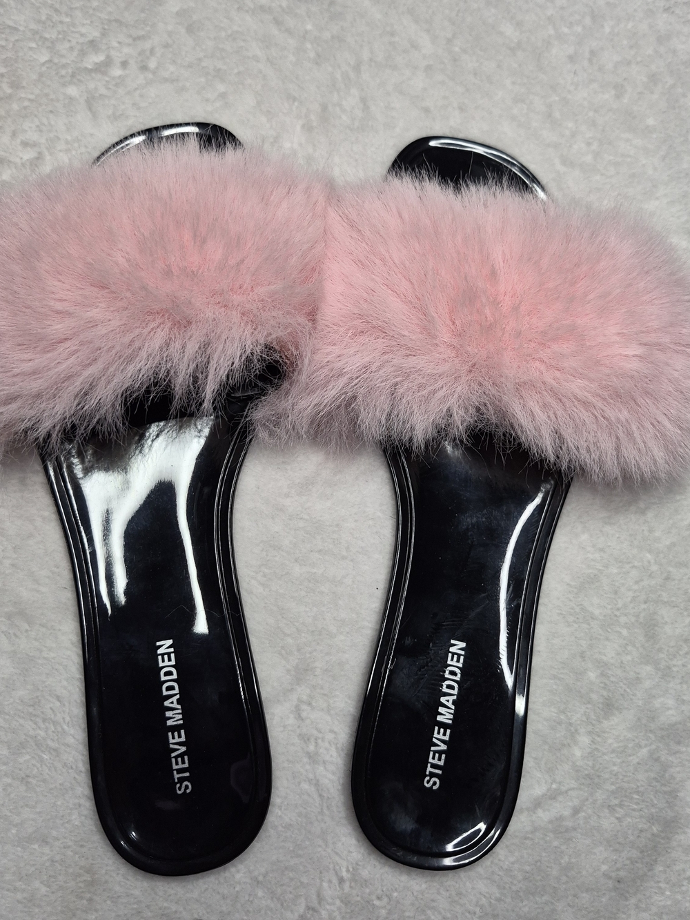 Steve Madden Pink Fur Slide Sandals with Black Sole
